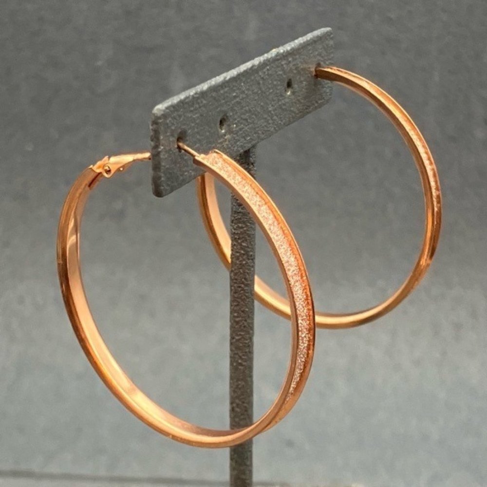 Hoop Pierced Earrings Rose Gold Copper Sparkle Latch Retro BoHo Soft Girl Barbie